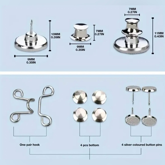 8pcs Adjustable Denim Waist Tighteners - Metal Button Pins - Picture 6 of 8